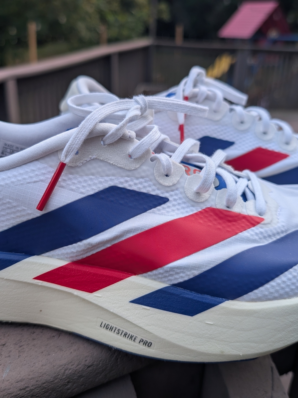 Adidas ADIZERO EVO SL Woven White Ruby Red Blue  Authentic Men's USA